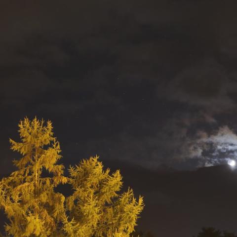 雲間のいて座と遠見尾根の五日月