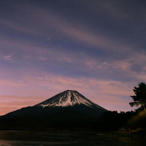 富士山上空の木星火星の大接近