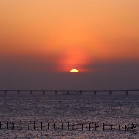 日の入りと花粉光環