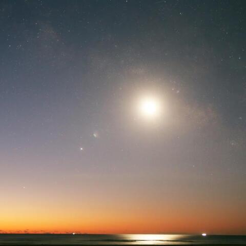東天に集った月と火・木・土星