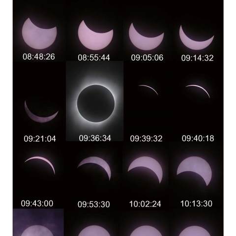 中国・安吉での皆既日食連続写真