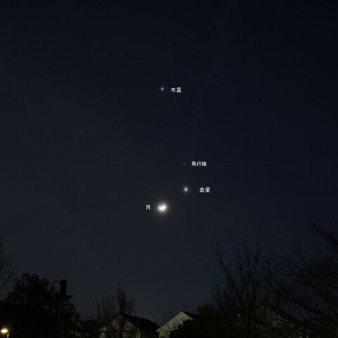 月と金星、木星の接近