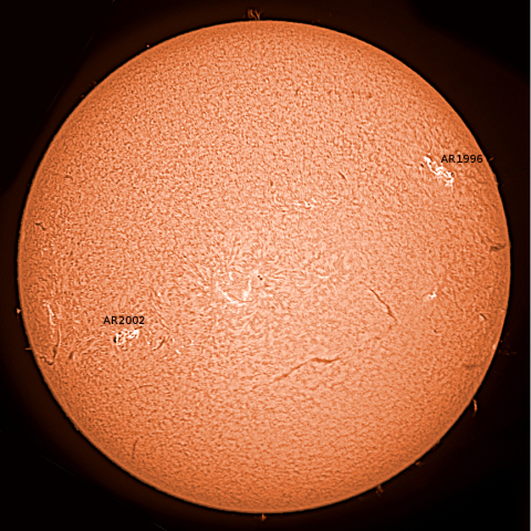 H-alpha線による太陽（3/11）