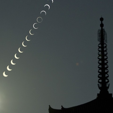 金環日食連続撮影と興福寺五重塔相輪