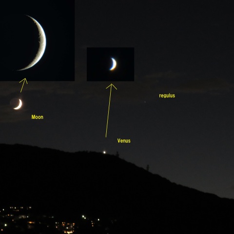 月、金星、レグルス、木星