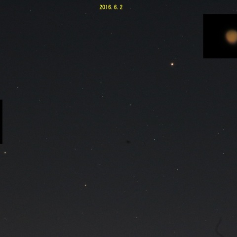 さそりの頭を挟んで火星と土星