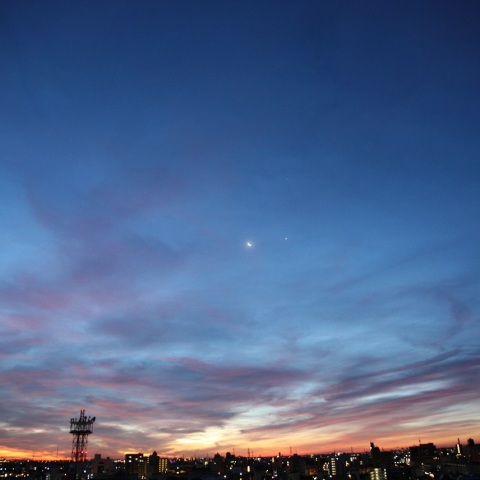 明け方の月・金星・木星