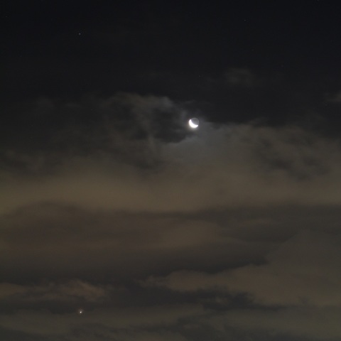 月をはさんで並ぶ、木星と金星