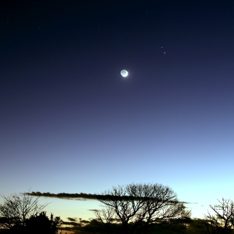 夕空の月、木星、土星