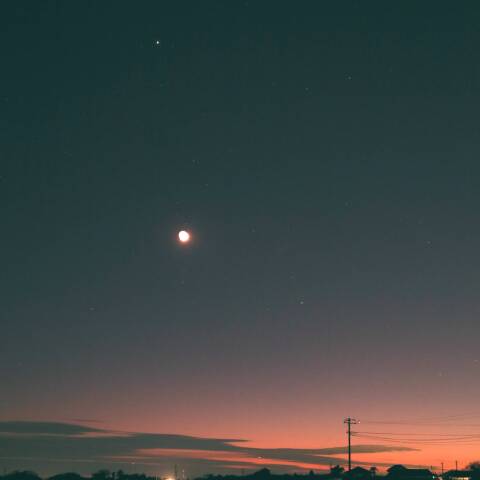 夕空の月，木星、土星，水星