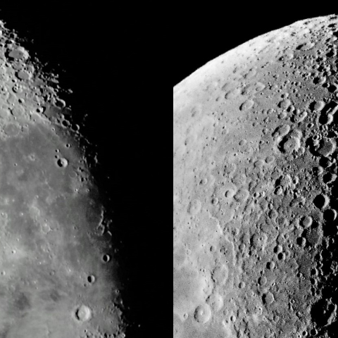 月齢9.7  月面人形　2022  8/７                 月齢7.4  月面Ｘ　2021  4/19　