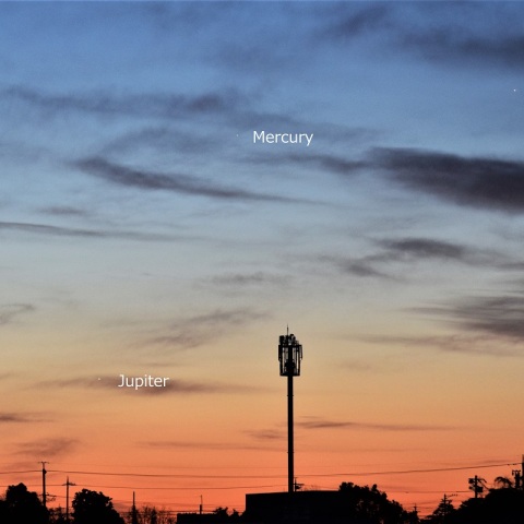 早朝の木星，水星，土星
