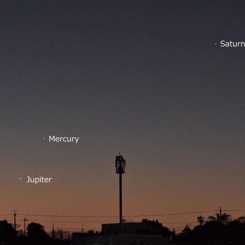 早朝の木星，水星，土星