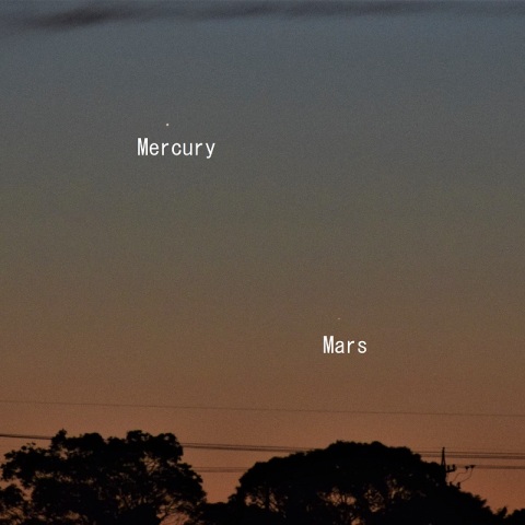 明け方低空の水星と火星