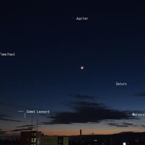 夕方西空の月，惑星，彗星
