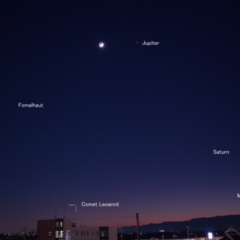 夕方西空の月，惑星，彗星