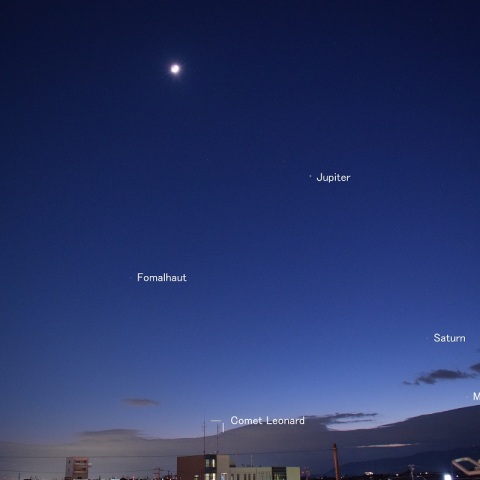 夕方西空の月，惑星，彗星