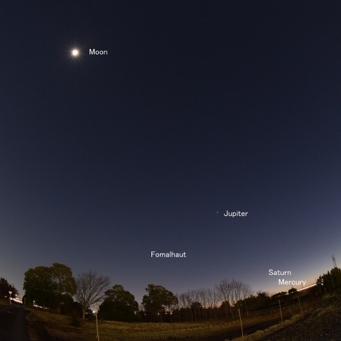 夕方西空の月，惑星