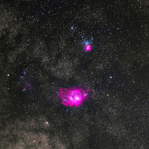 M8 (干潟星雲) M20 (三裂星雲) M21等 (2025/06/05)