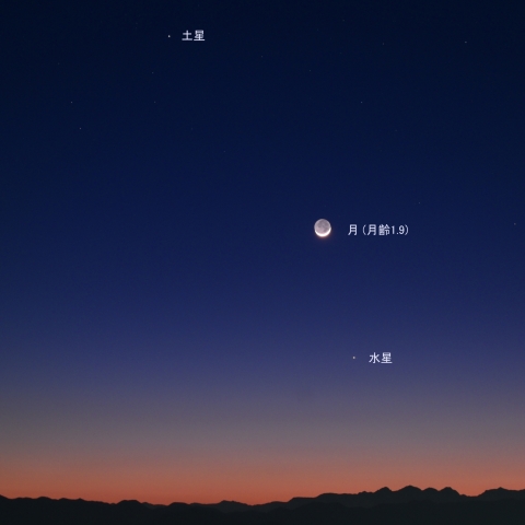 西空での月と水星・土星の接近 (2026/02/19)