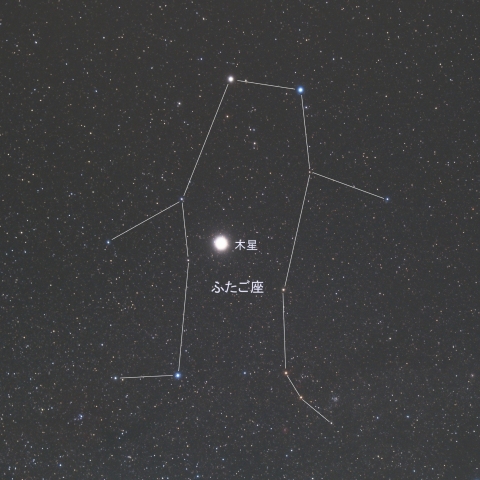 ふたご座に輝く木星 (2026/03/14)