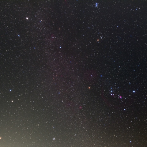 冬の星座とプレセペ星団に接近中の火星 (2026/10/09)