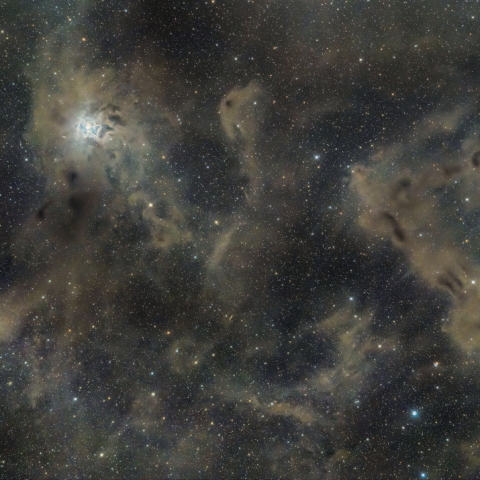 アイリス星雲と周囲の分子雲