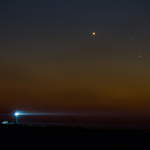 角島灯台に沈む金星と水星
