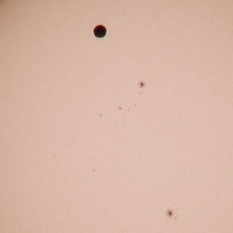 太陽面を通過する金星と黒点
