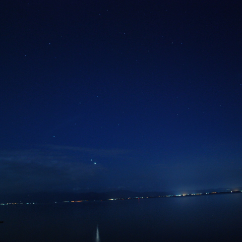 琵琶湖に沈みいく金星と木星