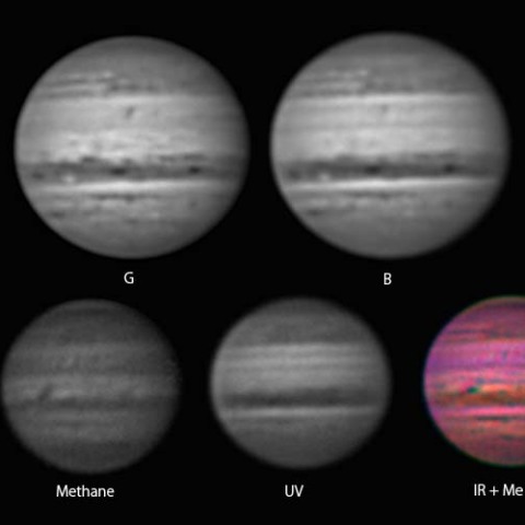 SEBの小白斑後方に暗柱が出現した木星(単色光画像)