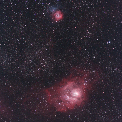 三裂星雲（M20)、干潟星雲（M8)