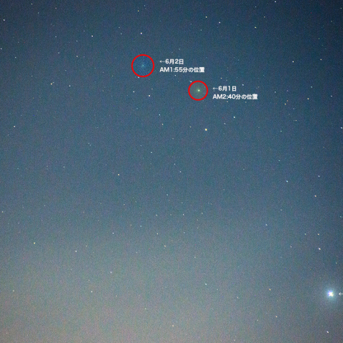 6月1日〜2日のラヴジョイ彗星