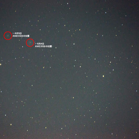 6月4〜5日のラヴジョイ彗星 (C/2014 Q2)