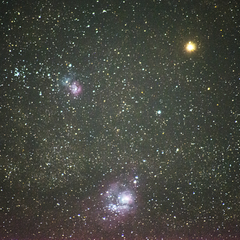 3月17日火星と干潟星雲、三裂星雲の接近