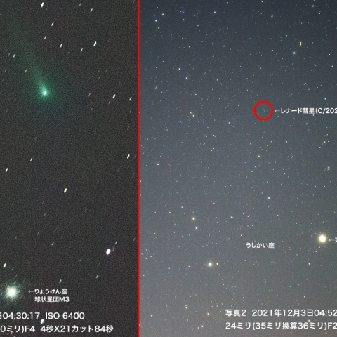 12月3日三脚固定撮影でも写るレナード彗星がりょうけん座の球状星団M3に接近