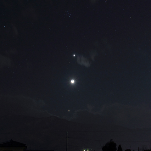 綺麗に並んだ金星・月・木星