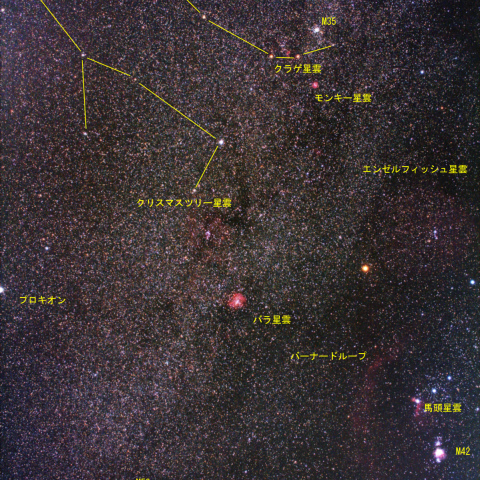 冬の天の川付近の星雲星団