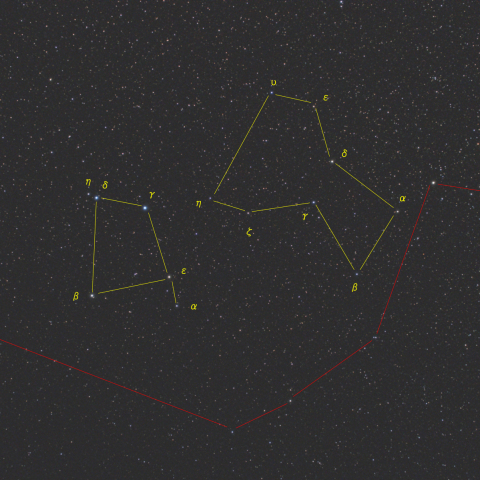 長いうみへび座に乗るカラス座、コップ座
