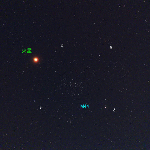 火星とプレセペ星団（M44)の接近　　241202