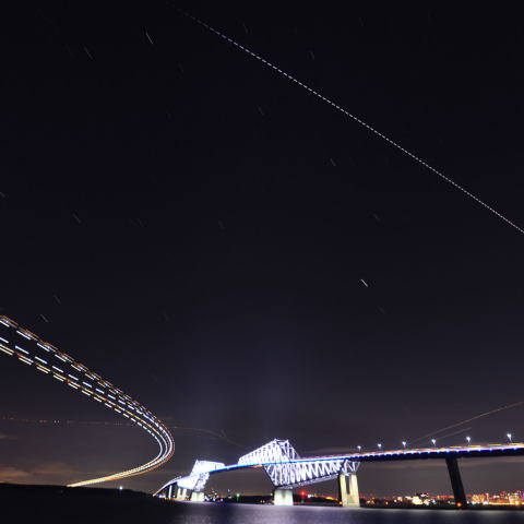 ISSと東京ゲートブリッジと飛行機と