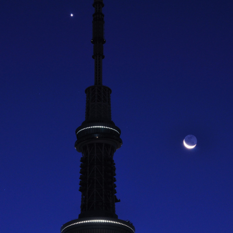 月と金星とスカイツリーと