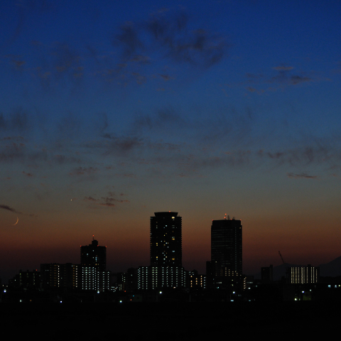 月と金星と富士山と