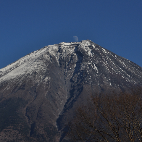 富士山頂に月が昇る３