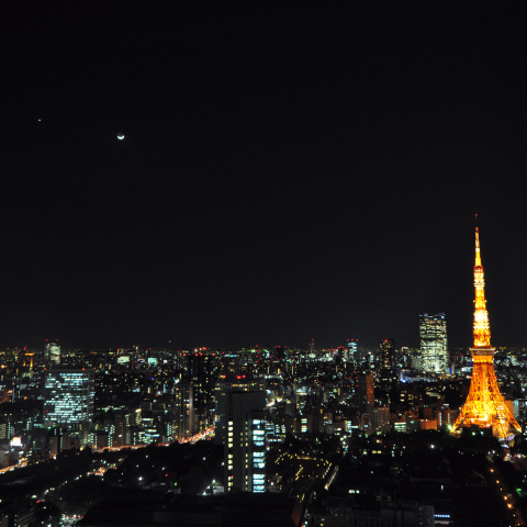 東京タワーと月と金星と