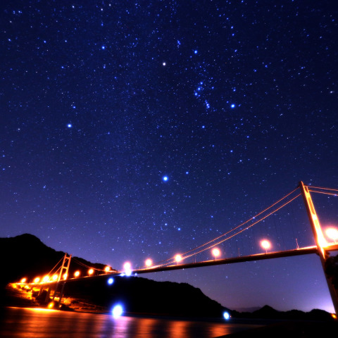 豊島大橋と冬の大三角
