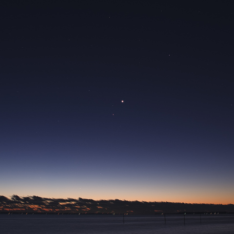 明け方の金星、土星、水星