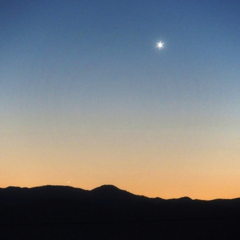 2021年12月28日　夕暮れ空の水星と金星