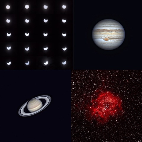 部分日食　木星　土星　バラ星雲