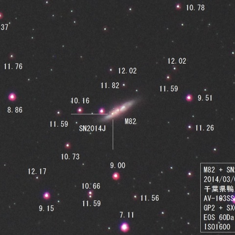 超短焦点アクロマートで撮ったM82の超新星 SN2014J